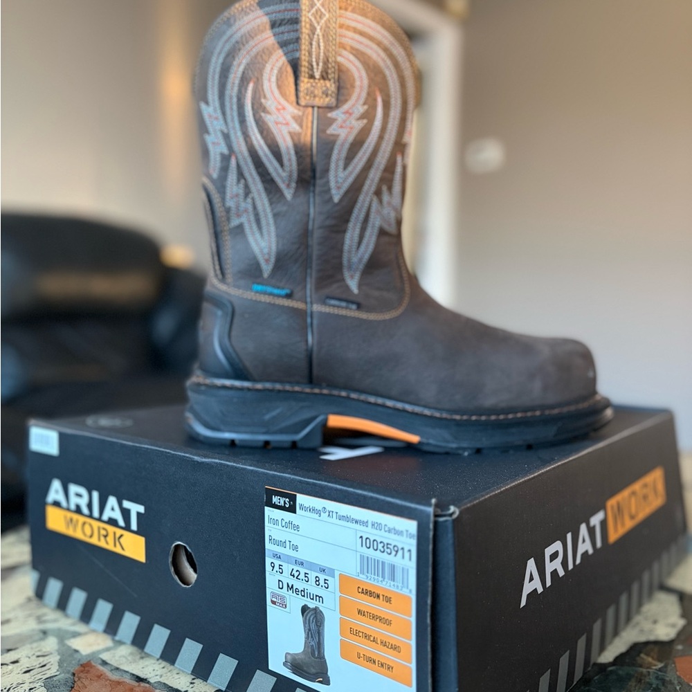 Ariat Work Brown Leather Boots Comp toe EH waterproof etc mens 9.5